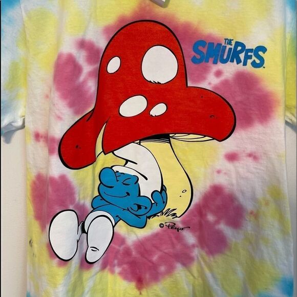 THE SMURFS Tie Dye Peyo Short Sleeves Tee Top.Size M - Picture 5 of 8